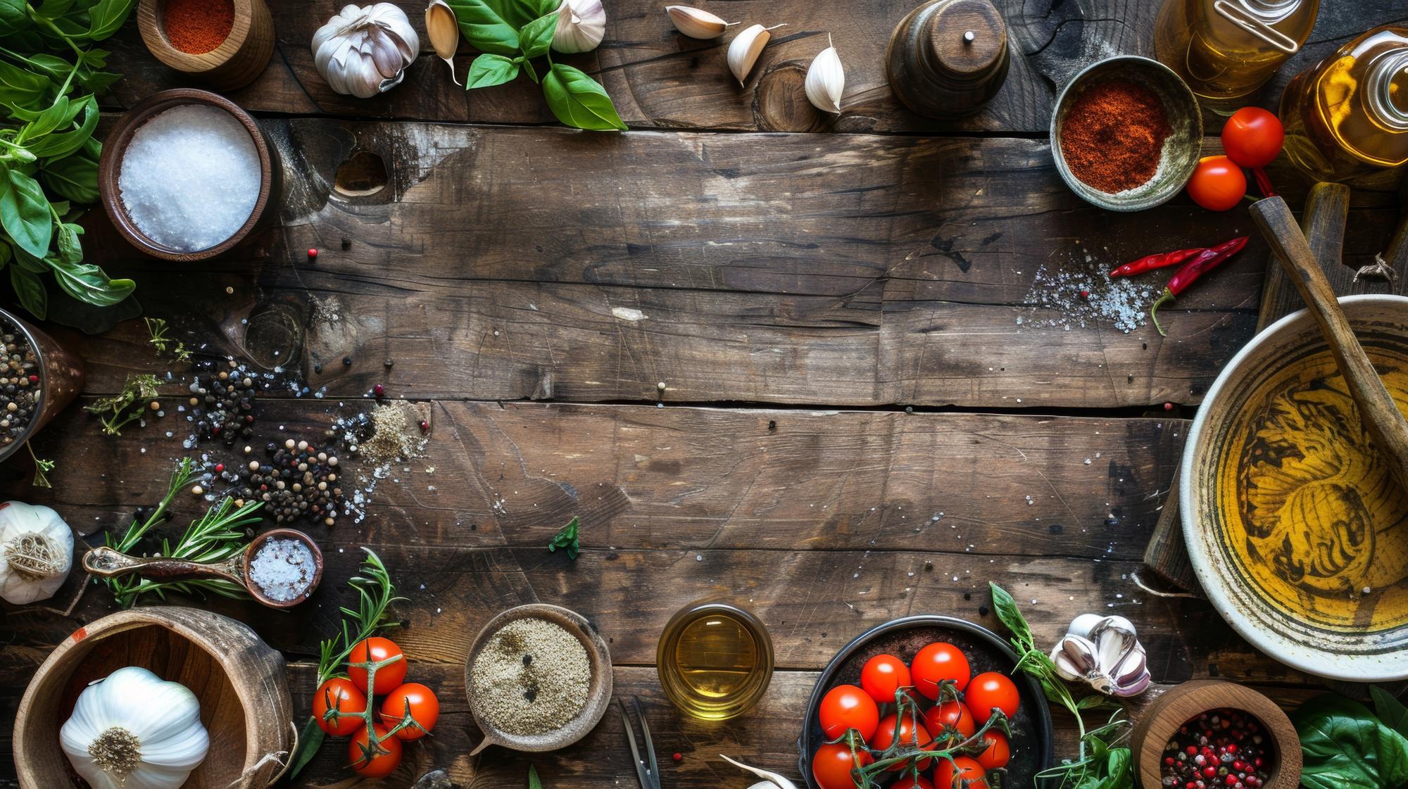 Workshop kitchen with ingredients on table